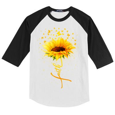 Inspirational Faith Sunflower & Butterflies Kids Colorblock Raglan Jersey