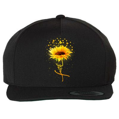 Inspirational Faith Sunflower & Butterflies Wool Snapback Cap