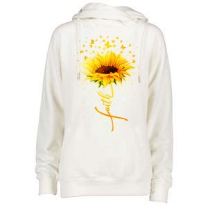 Inspirational Faith Sunflower & Butterflies Womens Funnel Neck Pullover Hood