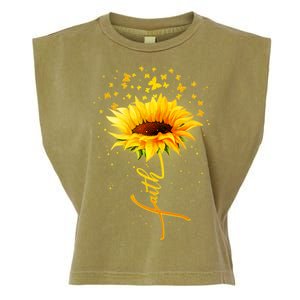 Inspirational Faith Sunflower & Butterflies Garment-Dyed Women's Muscle Tee