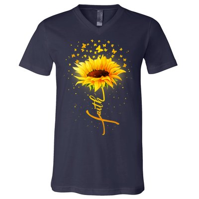 Inspirational Faith Sunflower & Butterflies V-Neck T-Shirt