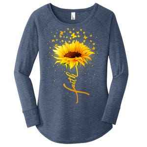 Inspirational Faith Sunflower & Butterflies Women's Perfect Tri Tunic Long Sleeve Shirt