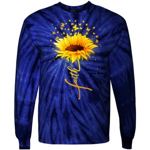 Inspirational Faith Sunflower & Butterflies Tie-Dye Long Sleeve Shirt