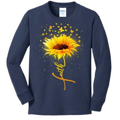 Inspirational Faith Sunflower & Butterflies Kids Long Sleeve Shirt