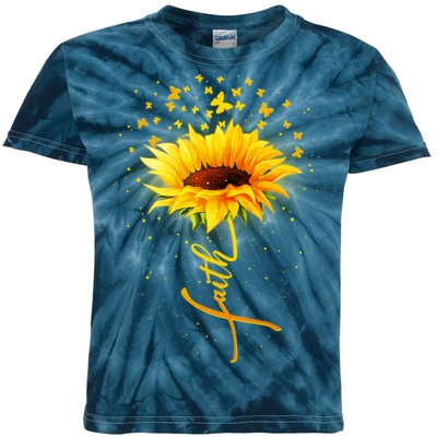 Inspirational Faith Sunflower & Butterflies Kids Tie-Dye T-Shirt