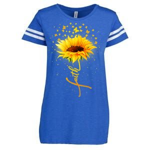 Inspirational Faith Sunflower & Butterflies Enza Ladies Jersey Football T-Shirt