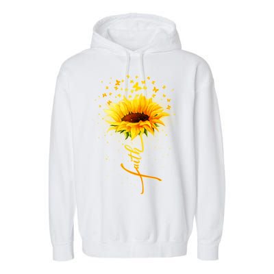 Inspirational Faith Sunflower & Butterflies Garment-Dyed Fleece Hoodie