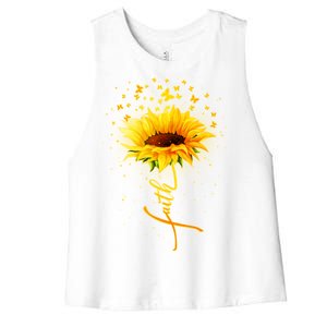 Inspirational Faith Sunflower & Butterflies Women's Racerback Cropped Tank