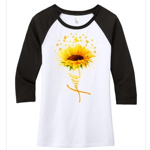 Inspirational Faith Sunflower & Butterflies Women's Tri-Blend 3/4-Sleeve Raglan Shirt