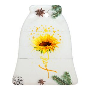 Inspirational Faith Sunflower & Butterflies Ceramic Bell Ornament