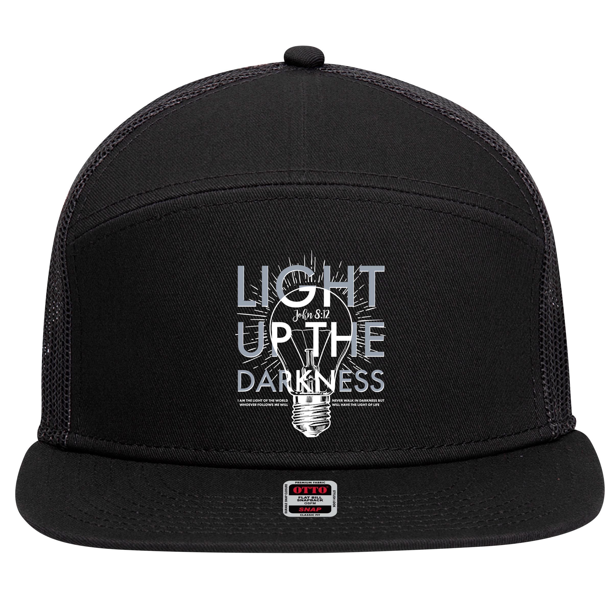 Inspirational Light Up The Darkness John 8:12 7 Panel Mesh Trucker Snapback Hat