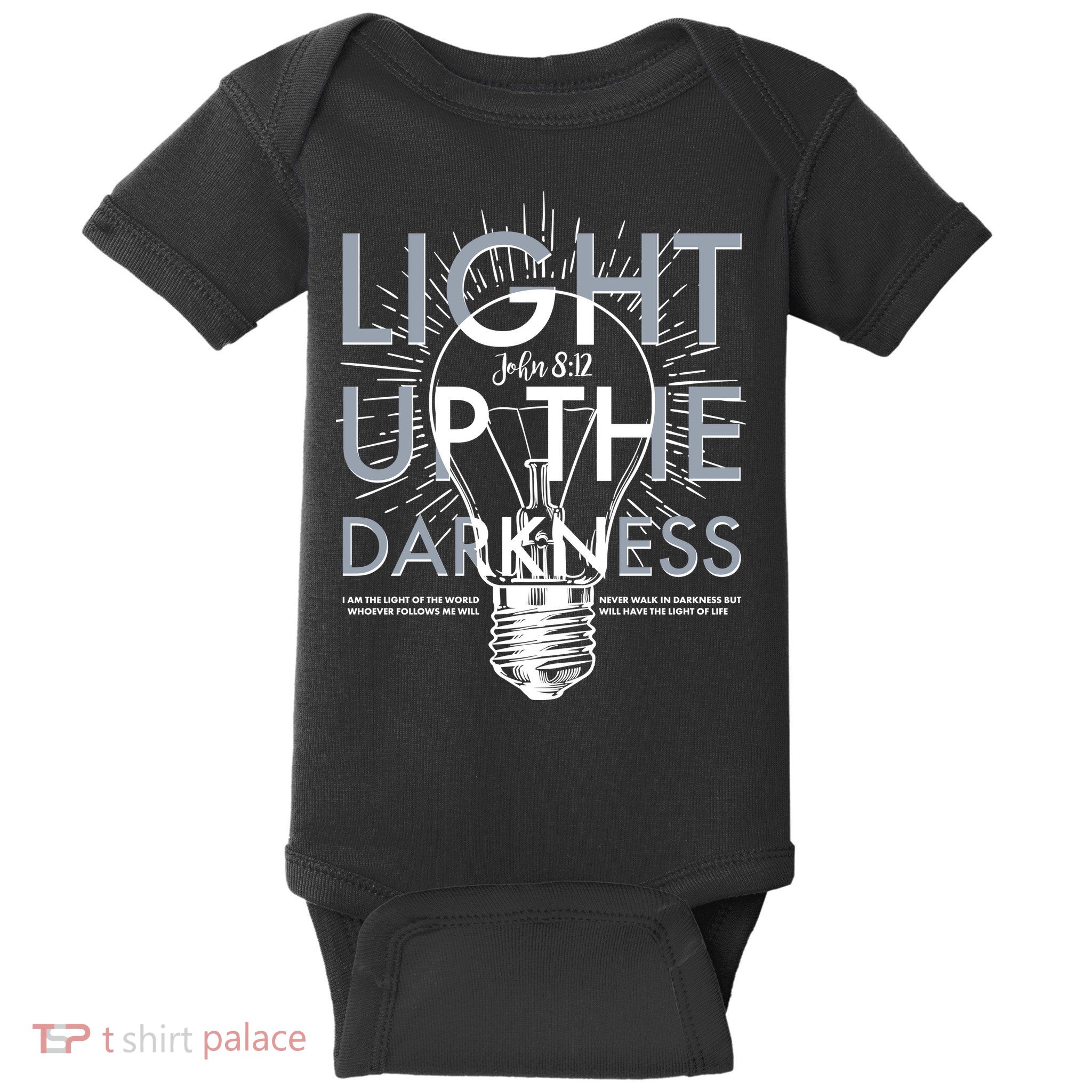 Inspirational Light Up The Darkness John 8:12 Baby Bodysuit