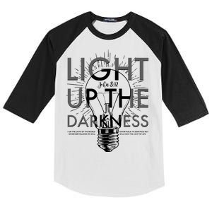 Inspirational Light Up The Darkness John 8:12 Kids Colorblock Raglan Jersey