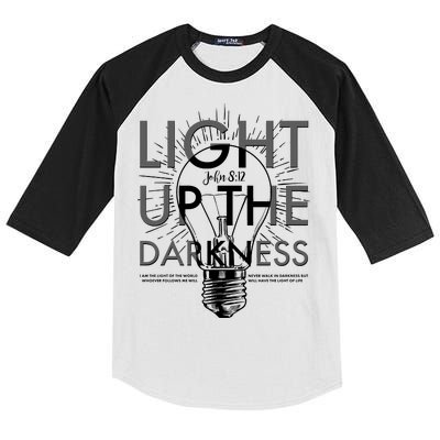 Inspirational Light Up The Darkness John 8:12 Kids Colorblock Raglan Jersey