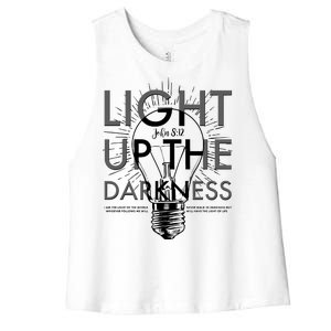 Inspirational Light Up The Darkness John 8:12 Women's Racerback Cropped Tank