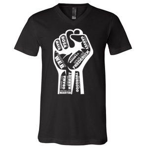 Inspirational People Black History Month Fist V-Neck T-Shirt