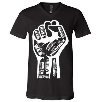 Inspirational People Black History Month Fist V-Neck T-Shirt