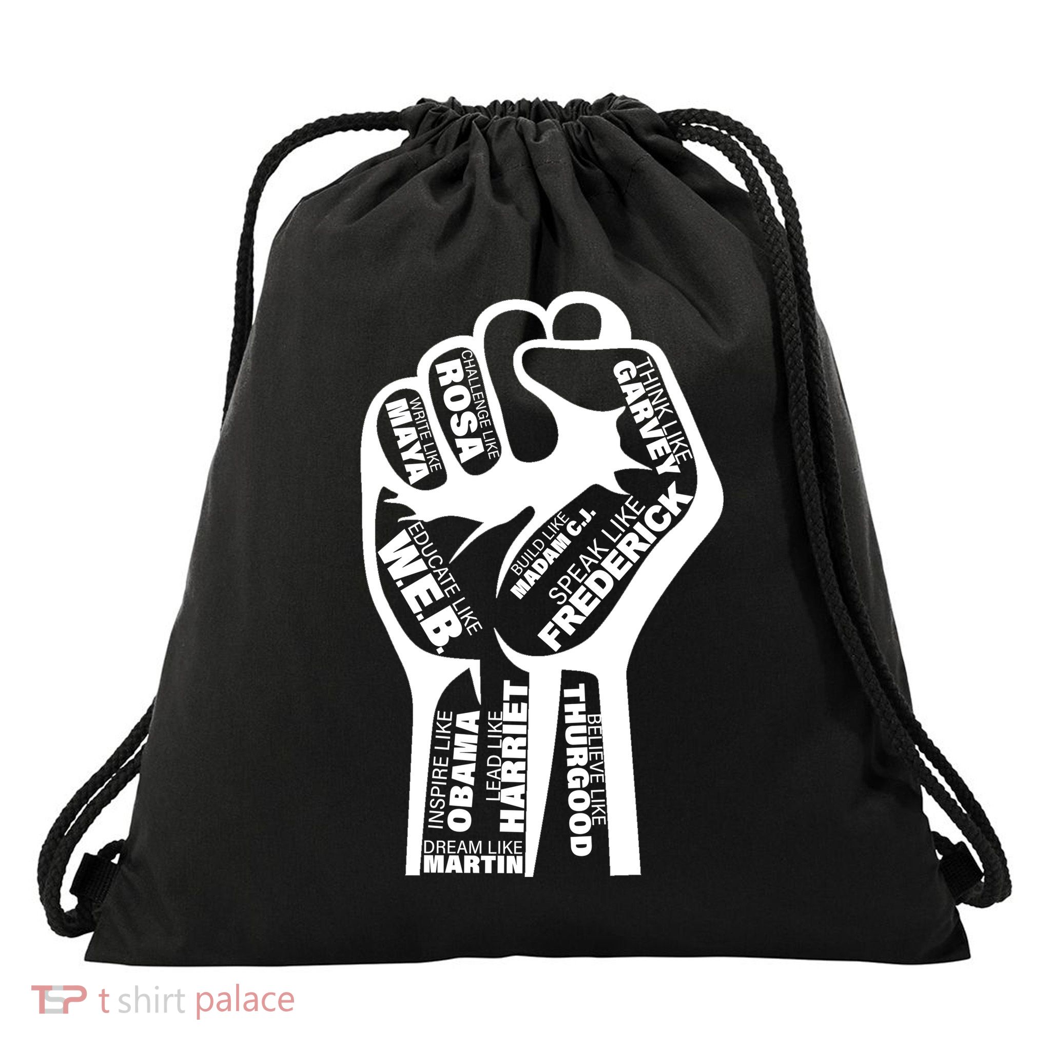 Inspirational People Black History Month Fist Drawstring Bag