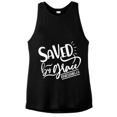 Inspirational Saved by Grace Ephesians 2:8 Ladies PosiCharge Tri-Blend Wicking Tank