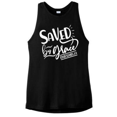 Inspirational Saved by Grace Ephesians 2:8 Ladies PosiCharge Tri-Blend Wicking Tank