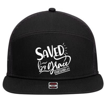 Inspirational Saved by Grace Ephesians 2:8 7 Panel Mesh Trucker Snapback Hat