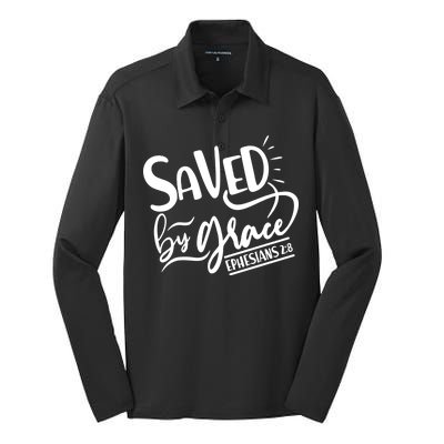 Inspirational Saved by Grace Ephesians 2:8 Silk Touch Performance Long Sleeve Polo