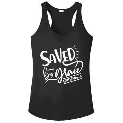 Inspirational Saved by Grace Ephesians 2:8 Ladies PosiCharge Competitor Racerback Tank