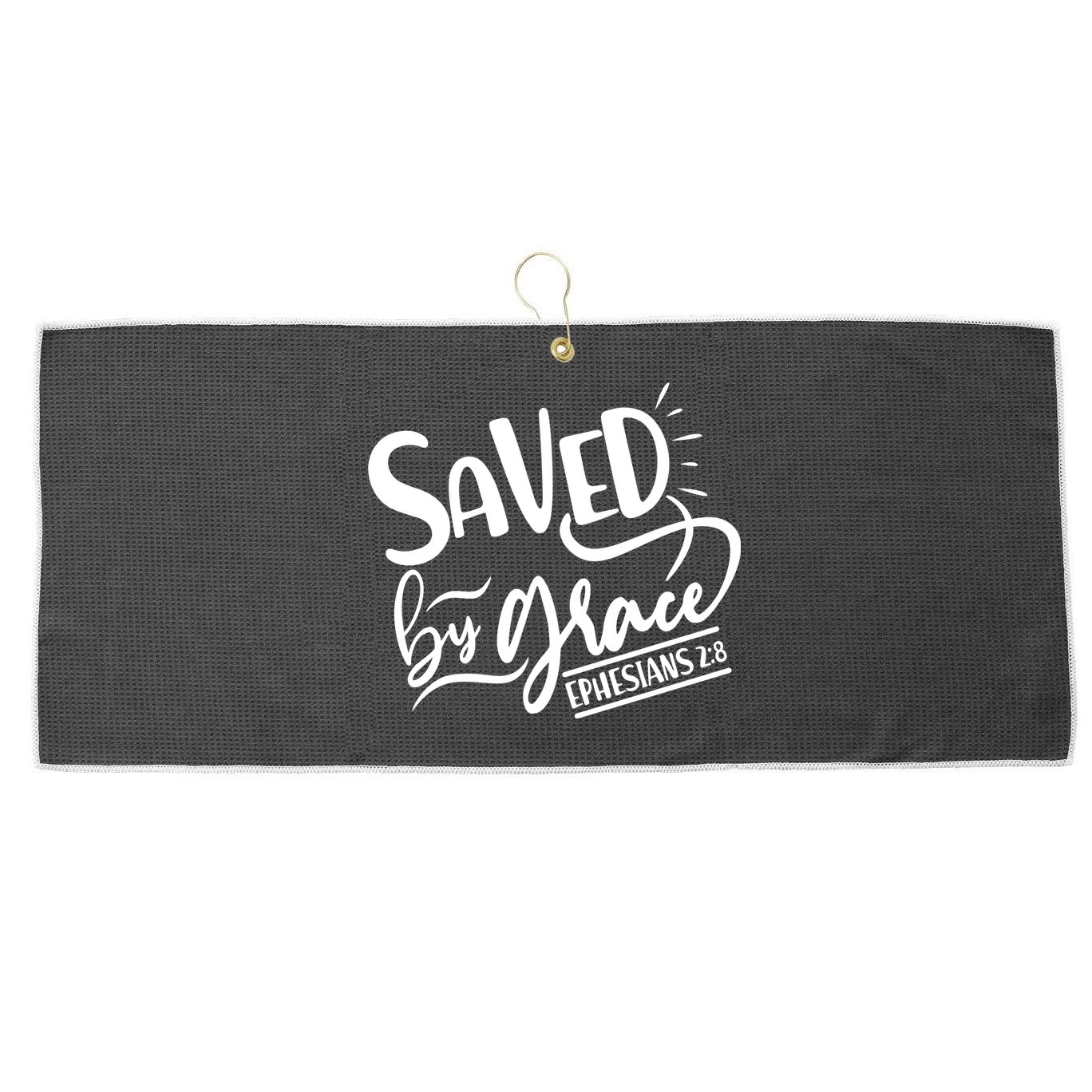 Inspirational Saved by Grace Ephesians 2:8 Large Microfiber Waffle Golf Towel