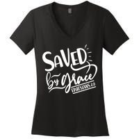 Inspirational Saved by Grace Ephesians 2:8 Women's V-Neck T-Shirt