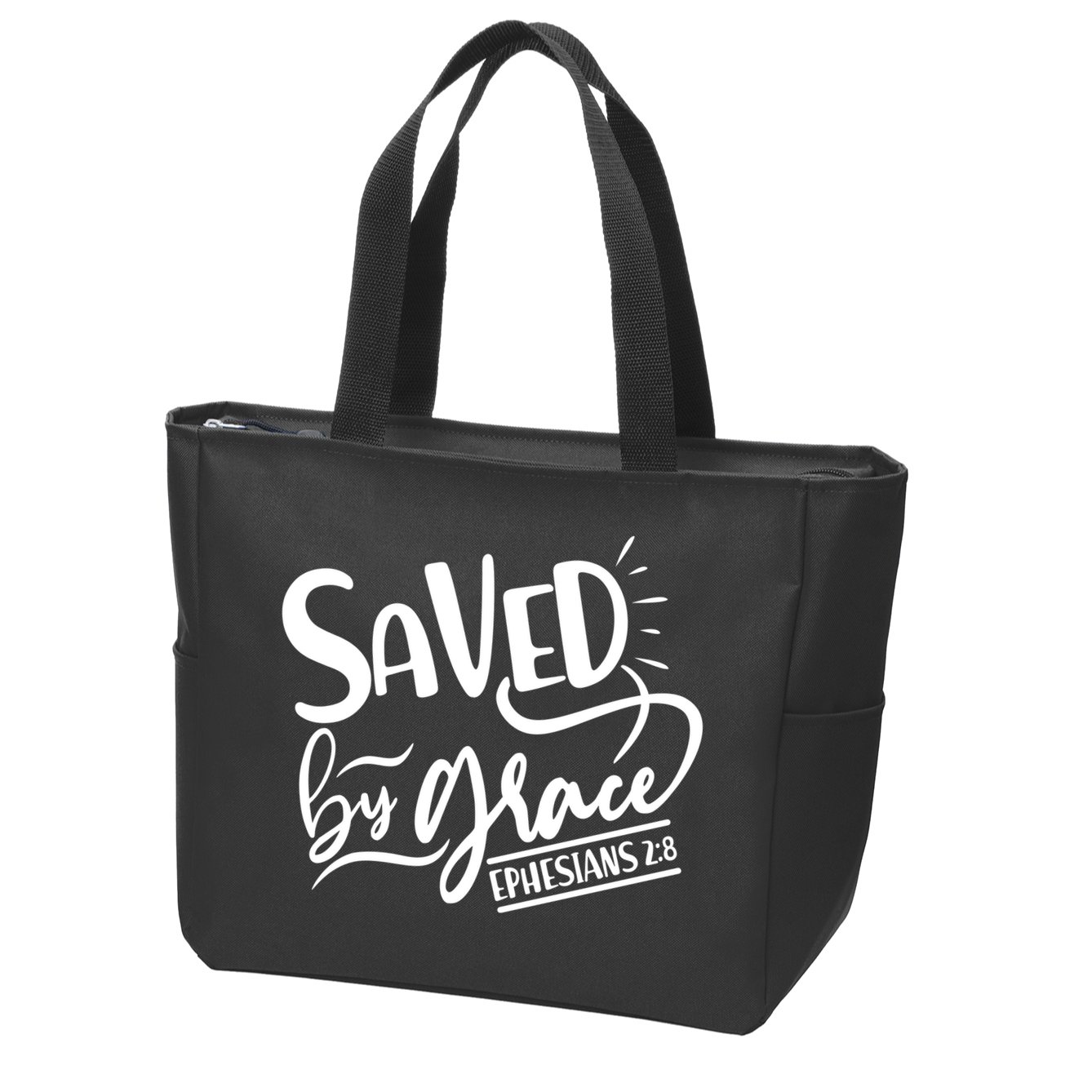 Inspirational Saved by Grace Ephesians 2:8 Zip Tote Bag