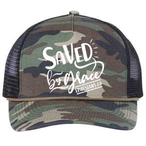 Inspirational Saved by Grace Ephesians 2:8 Retro Rope Trucker Hat Cap