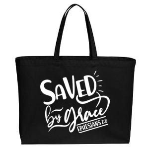 Inspirational Saved by Grace Ephesians 2:8 Cotton Canvas Jumbo Tote