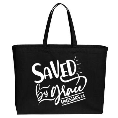 Inspirational Saved by Grace Ephesians 2:8 Cotton Canvas Jumbo Tote