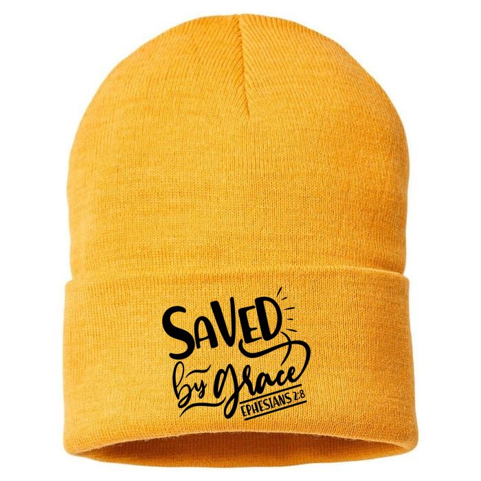 Inspirational Saved by Grace Ephesians 2:8 Sustainable Knit Beanie