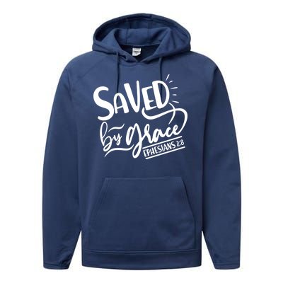 Inspirational Saved by Grace Ephesians 2:8 Performance Fleece Hoodie