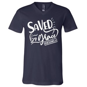 Inspirational Saved by Grace Ephesians 2:8 V-Neck T-Shirt