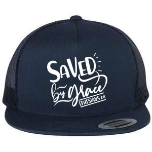 Inspirational Saved by Grace Ephesians 2:8 Flat Bill Trucker Hat