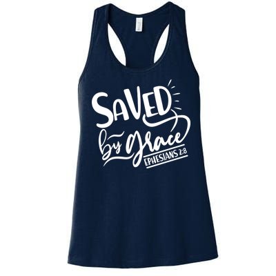 Inspirational Saved by Grace Ephesians 2:8 Women's Racerback Tank