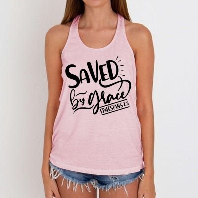 Inspirational Saved by Grace Ephesians 2:8 Women's Knotted Racerback Tank