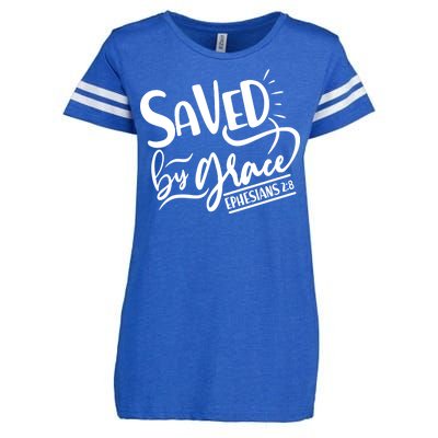 Inspirational Saved by Grace Ephesians 2:8 Enza Ladies Jersey Football T-Shirt