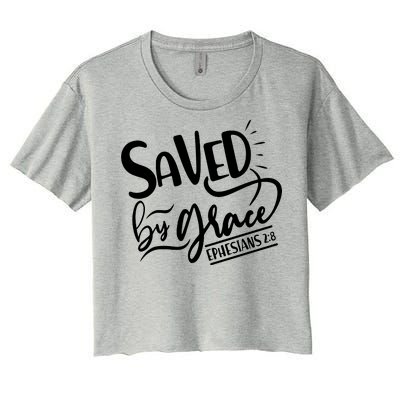 Inspirational Saved by Grace Ephesians 2:8 Women's Crop Top Tee