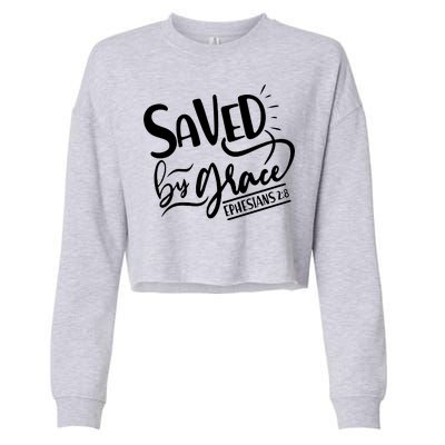 Inspirational Saved by Grace Ephesians 2:8 Cropped Pullover Crew