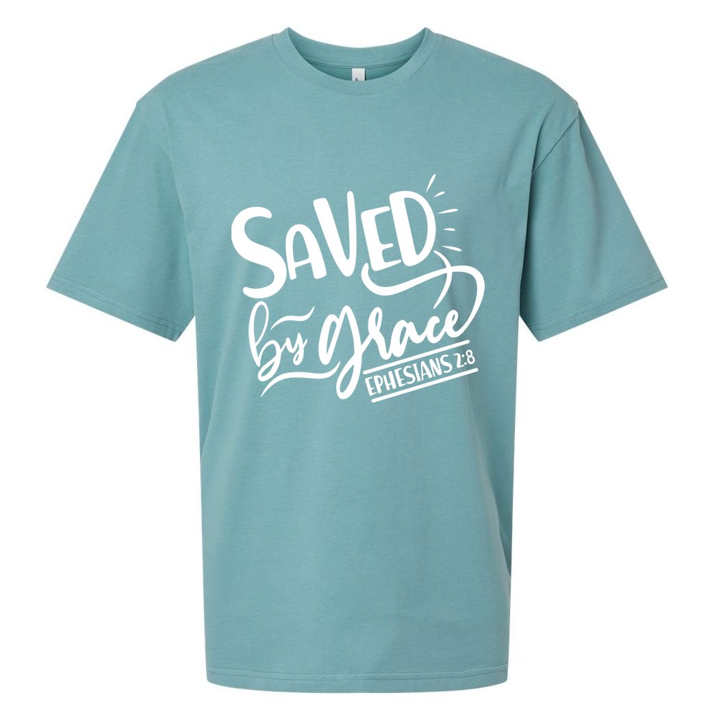Inspirational Saved by Grace Ephesians 2:8 Sueded Cloud Jersey T-Shirt