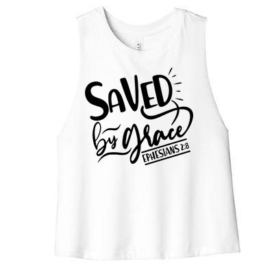 Inspirational Saved by Grace Ephesians 2:8 Women's Racerback Cropped Tank