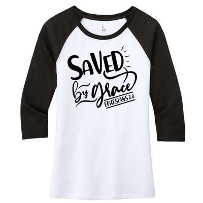 Inspirational Saved by Grace Ephesians 2:8 Women's Tri-Blend 3/4-Sleeve Raglan Shirt