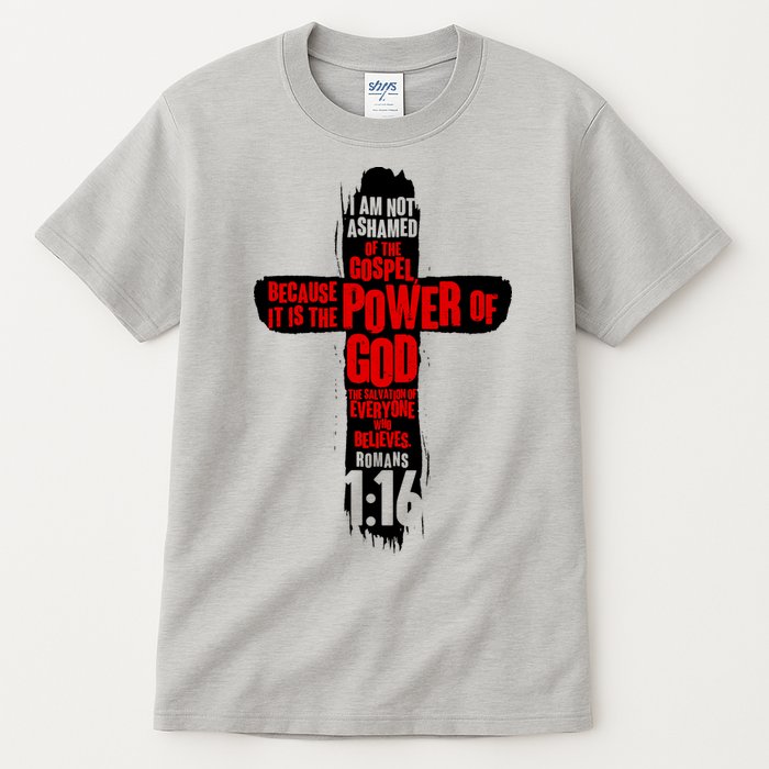 Inspirational The Power Of God Cross Romans 1:16 Tall T-Shirt