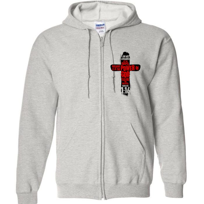 Inspirational The Power Of God Cross Romans 1:16 Full Zip Hoodie