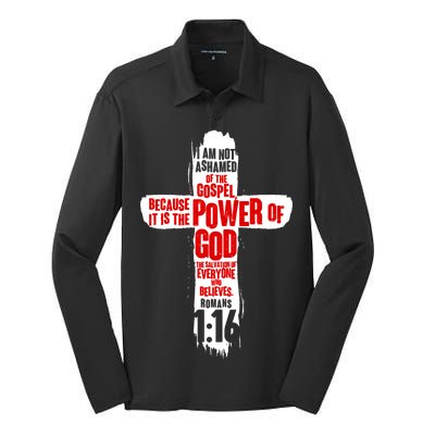 Inspirational The Power Of God Cross Romans 1:16 Silk Touch Performance Long Sleeve Polo