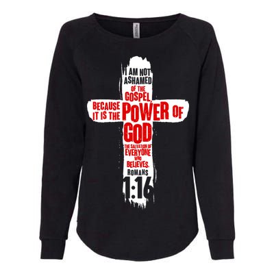 Inspirational The Power Of God Cross Romans 1:16 Womens California Wash Sweatshirt