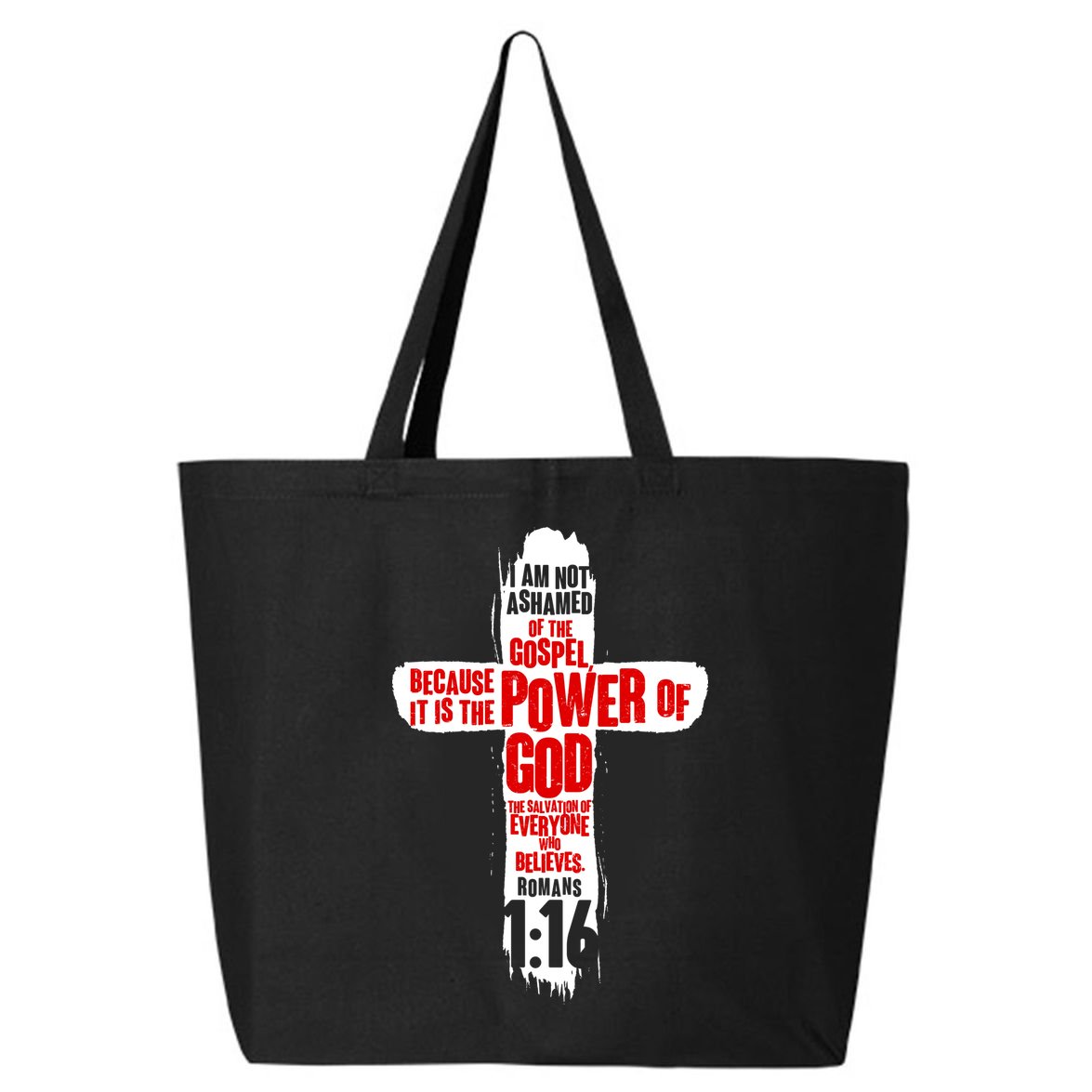 Inspirational The Power Of God Cross Romans 1:16 25L Jumbo Tote
